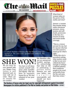 The Mail, Duchess of Sussex, Meghan Markle, UK Tabloid, Court Victory, Associated Newspapers