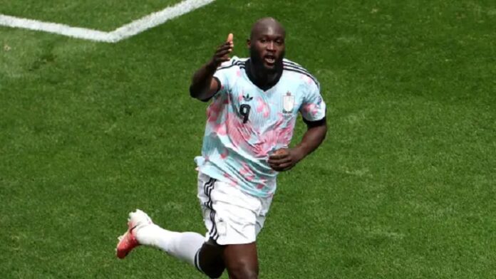 Romelu Lukaku celebrates Belgium's fourth goal